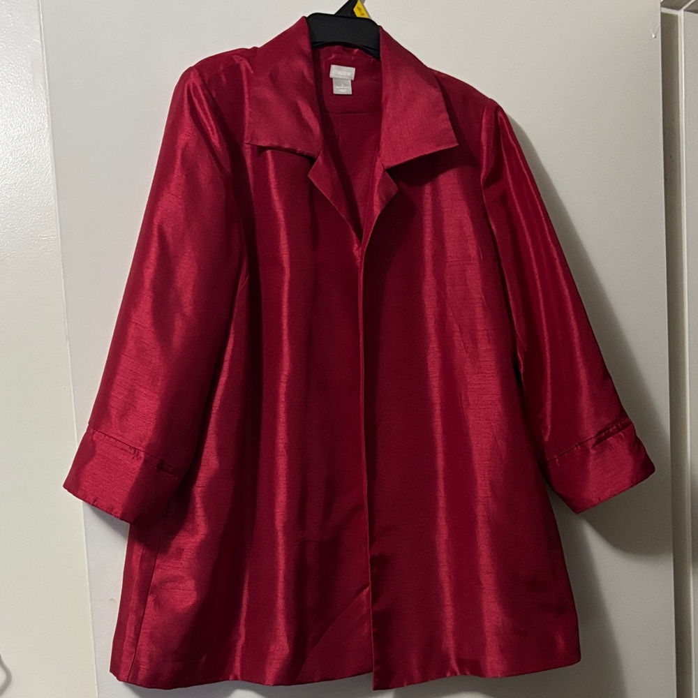Chico's Shimmery Red Three-Quarter Sleeve Coat